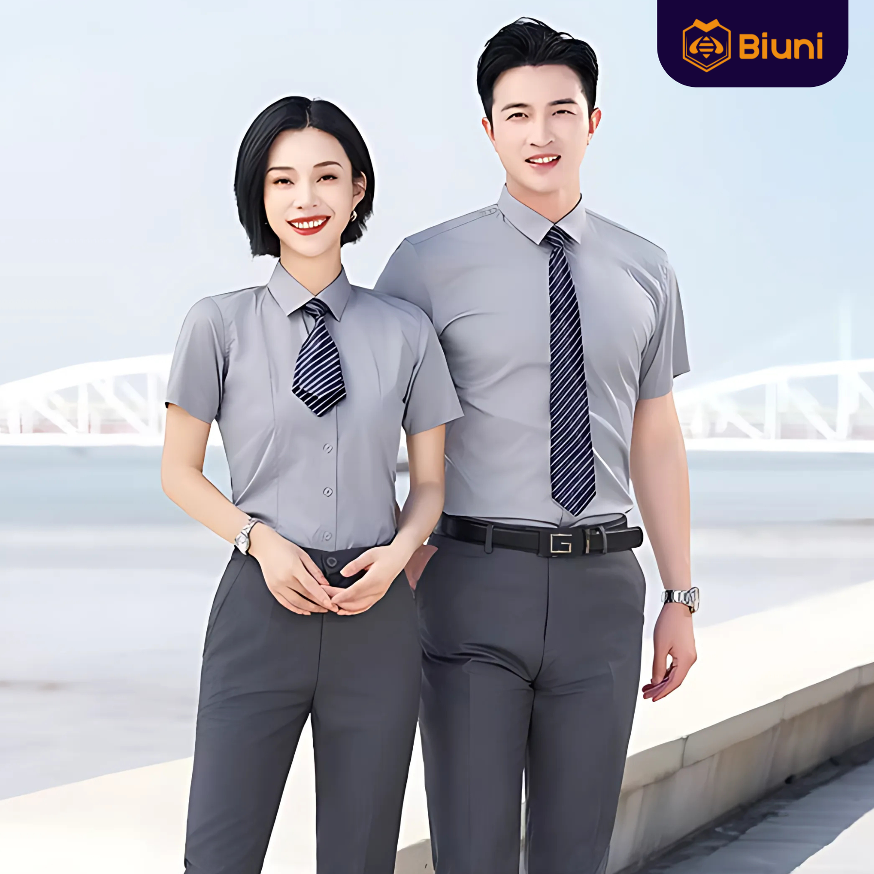 Áo sơ mi đồng phục ngắn tay màu xám cho nơi làm